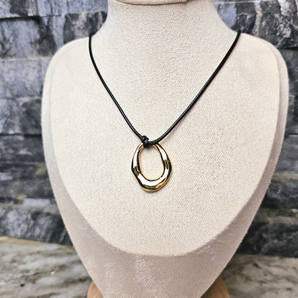 Molten Oval Boho Knot Wax Cord Necklace